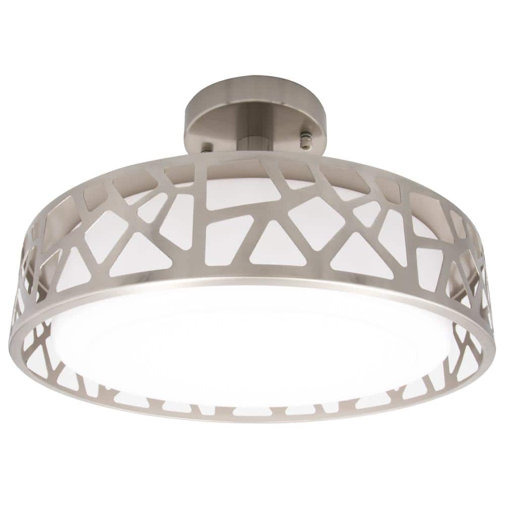 Satin Nickel 14" LED Semi-Flush Ceiling Light with Acrylic Drum