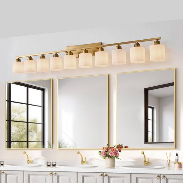 65 in. W 10-Light Gold Vanity Light with Frosted Glass Shades, Up/Down Mount for Mirror, Hallway (No Bulb included)