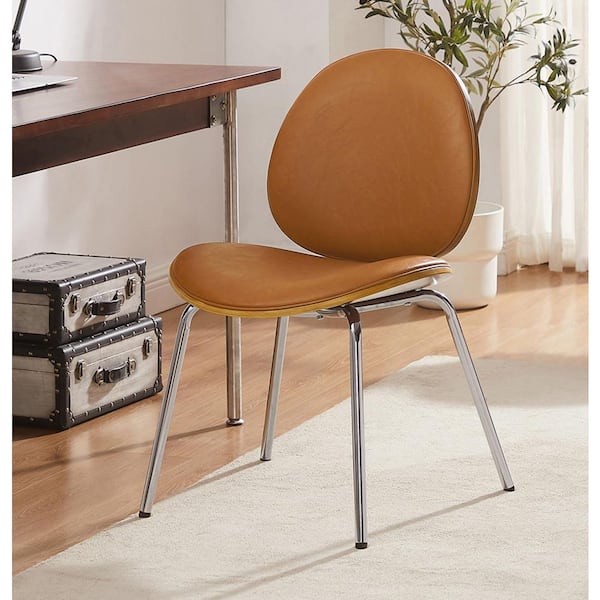 Art Leon Iya Brown Faux Leather Armless Dining Chair with Metal Legs (Set of 1)
