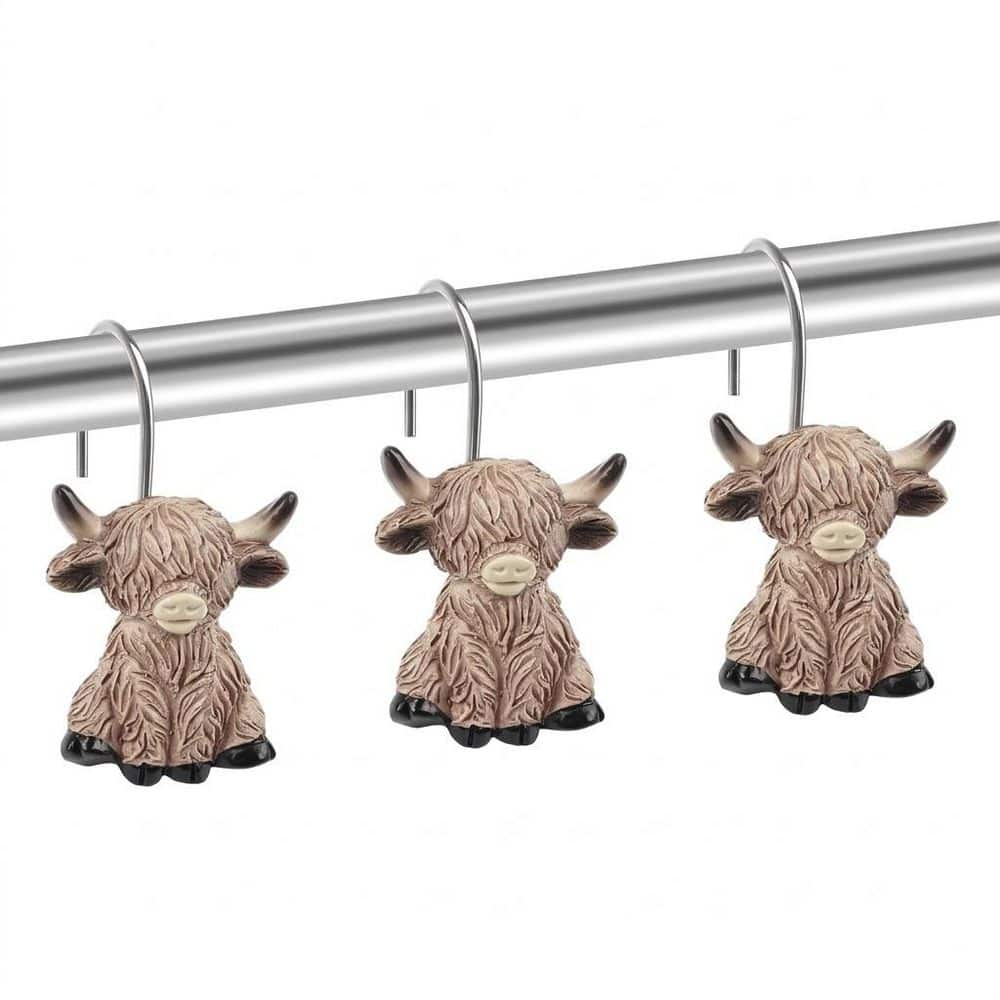 Highland Cow Shower Curtain Hooks Resin Stainless Steel Farmhouse Rustic Bathroom Decor Set of 12 Funny price history on PriceWatchPro