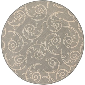 Courtyard Gray/Natural 5 ft. x 5 ft. Round Border Indoor/Outdoor Patio  Area Rug