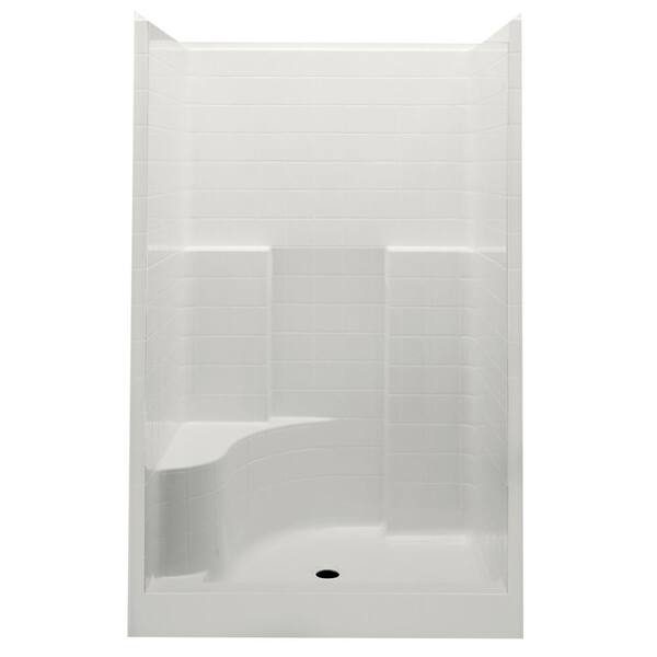 Aquatic Everyday Smooth Tile 48 in. x 34.9 in. x 76 in. 1-Piece Shower Stall with Left Seat and Center Drain in Biscuit