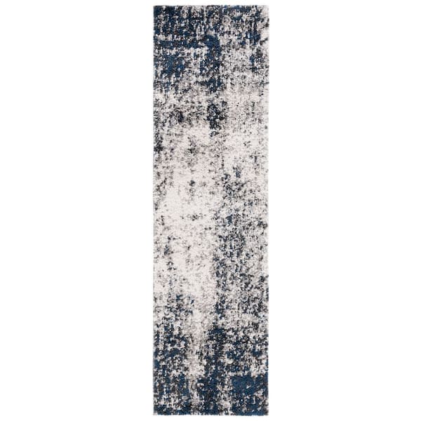 SAFAVIEH Jericho Shag 2 ft. x 8 ft. Ivory/Navy Distressed Abstract ...