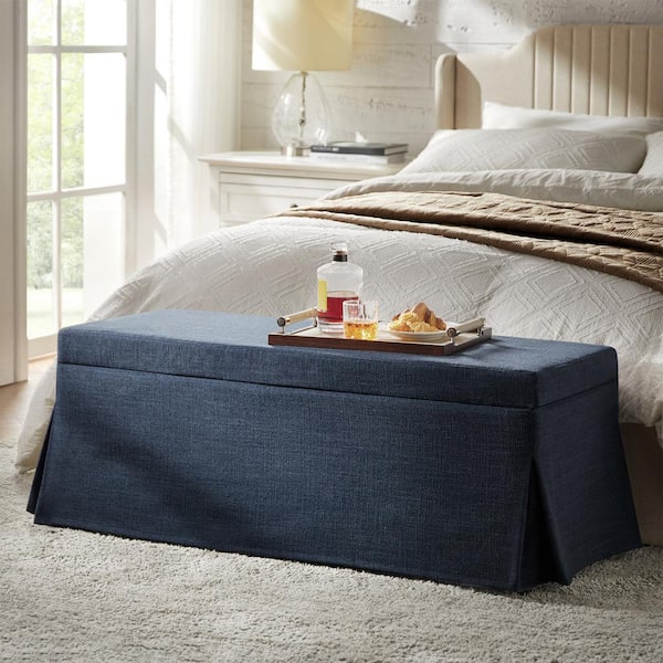 JAYDEN CREATION Aaron Indigo 46.5 in. Storage Bedroom Bench with Slipcover