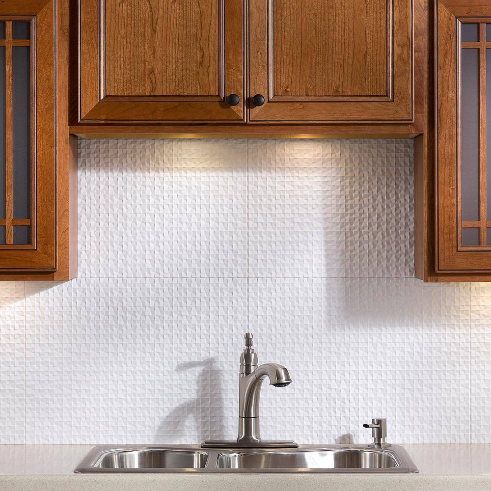 Matte White Vinyl Decorative Backsplash Tiles, 18" x 24"