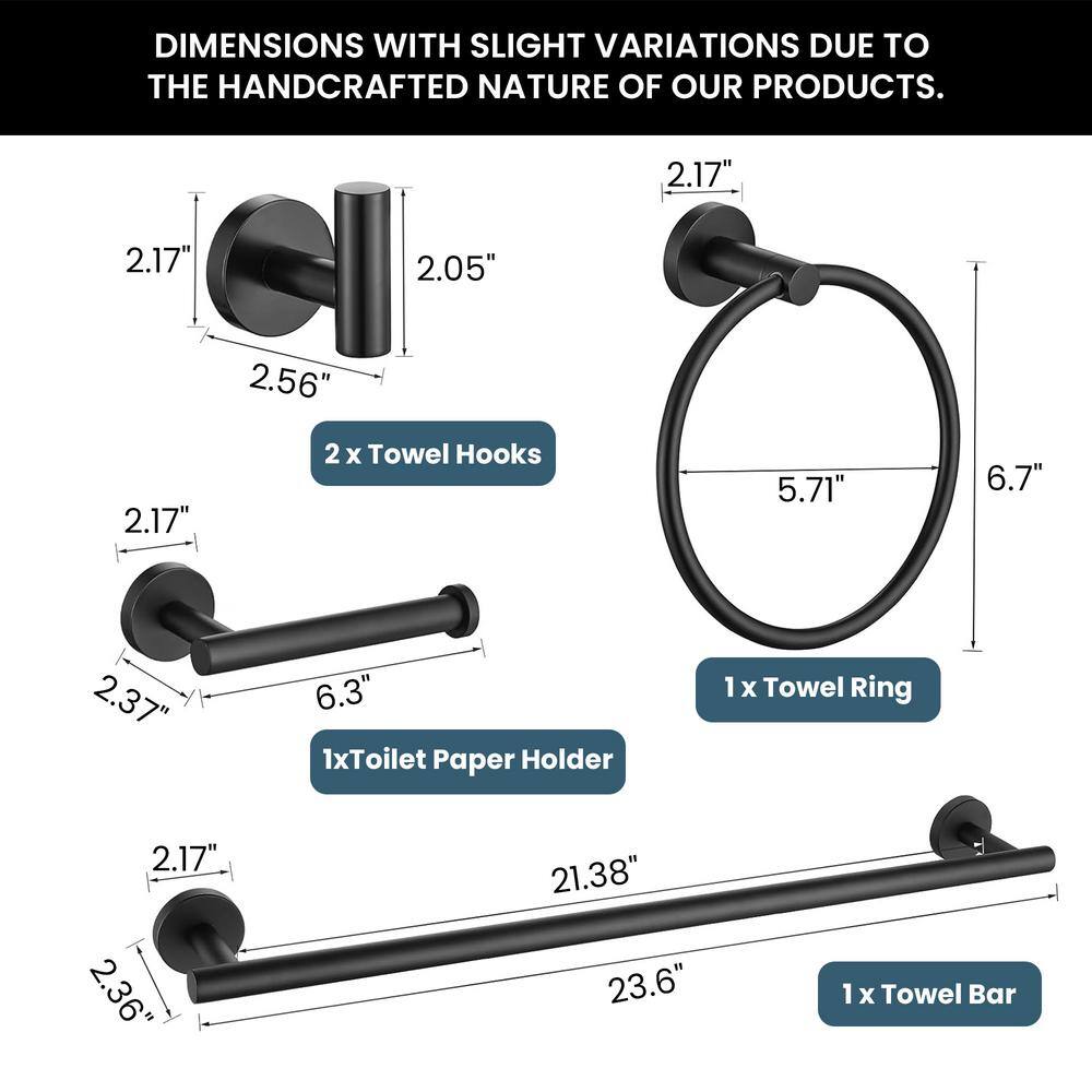 Matte Black Stainless Steel 5-Piece Bathroom Hardware Set