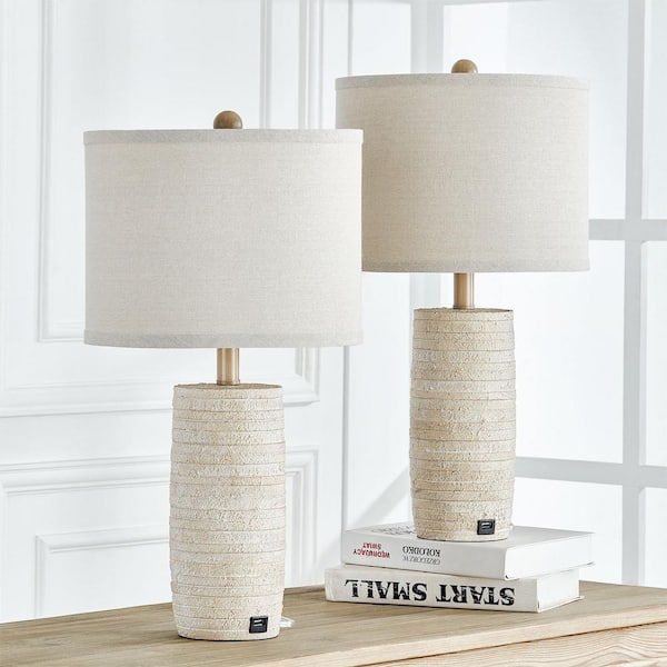 Salem 23-In Brown Resin Table Lamp With USB Port and Oatmeal Linen Lampshade（2-Park）