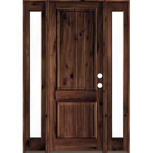 64 in. x 96 in. Rustic Alder Sq- Top Red Mahogany Stained Wood with V-Groove Left Hand Single Prehung Front Door