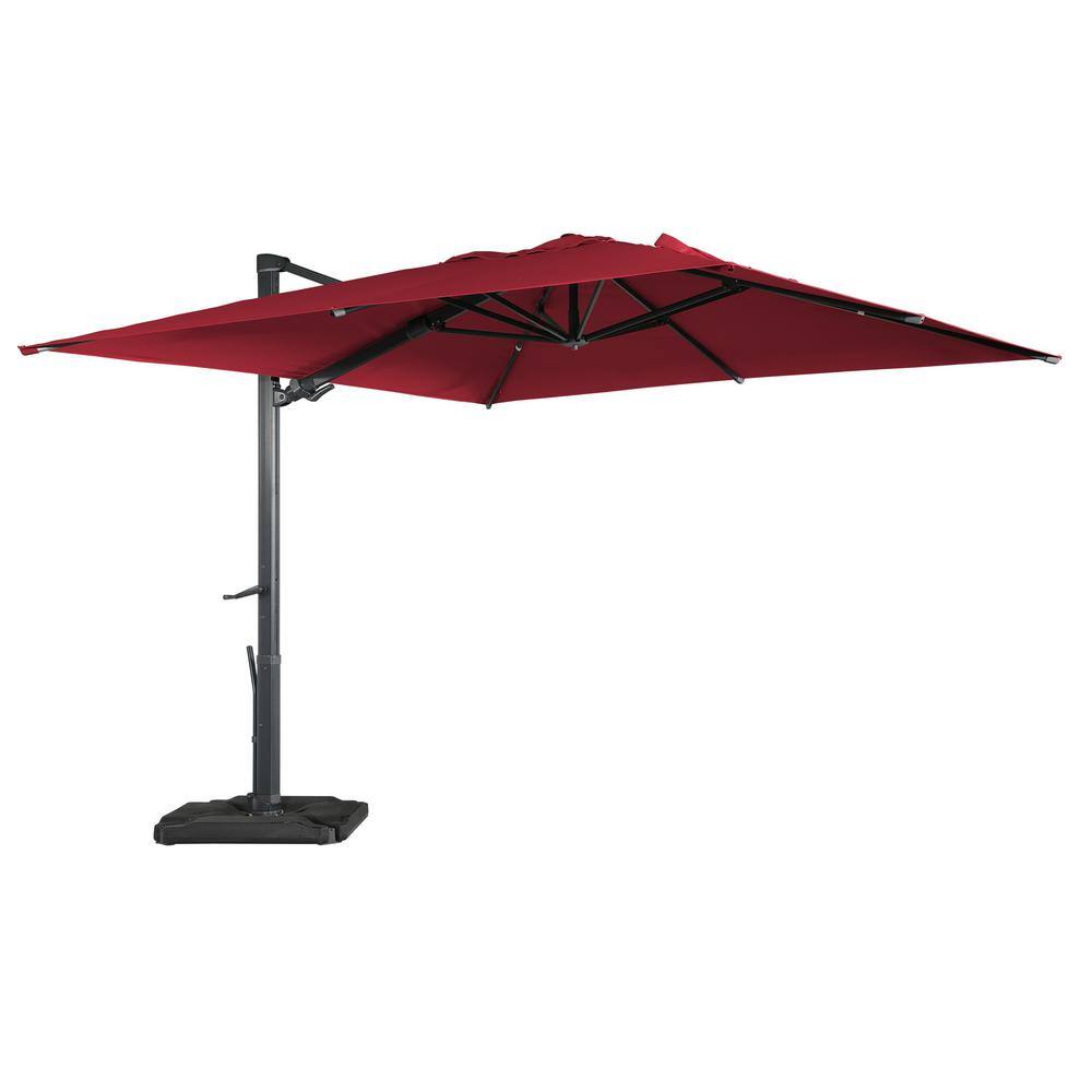 Mondawe 10 ft. x 13 ft. Aluminum Cantilever Outdoor Tilt Patio Umbrella in Red with Base Weight