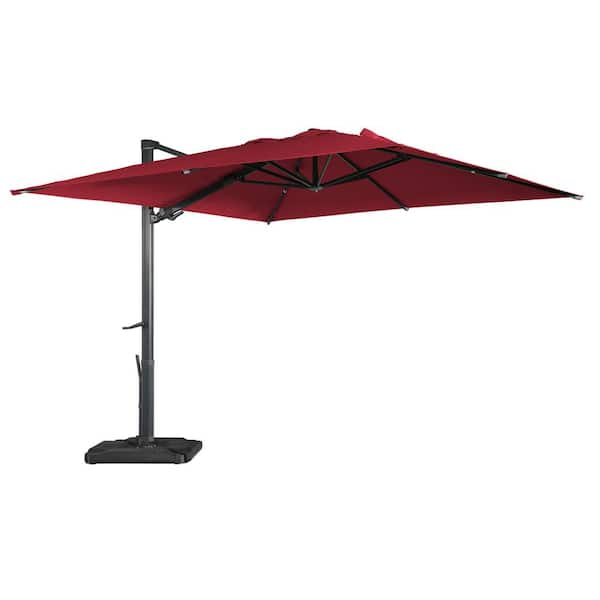 Mondawe 10 ft. x 13 ft. Aluminum Cantilever Outdoor Tilt Patio Umbrella in Red with Base Weight Stand