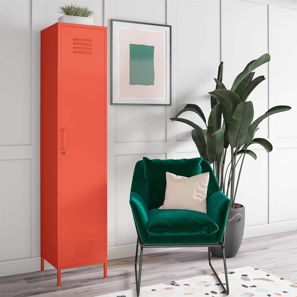 Cache Tall Orange Metal Locker Storage Cabinet with Adjustable Shelving