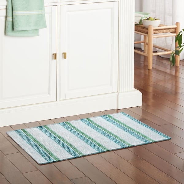 Stella Ticking Stripe Mint Green/White 20 in. x 36 in. Slip-Resistant Kitchen Mat