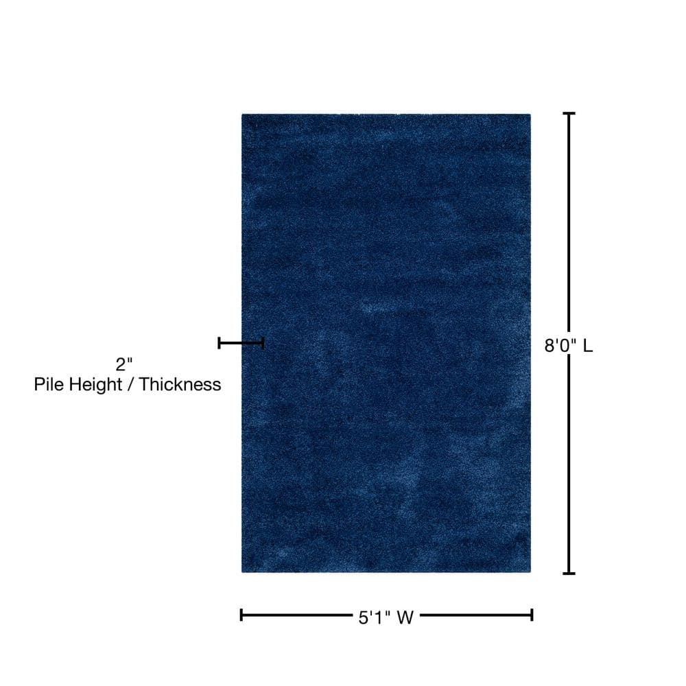 Navy Synthetic Shag Area Rug, 5'1" x 8'