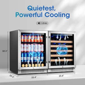 48 in. Dual Zone 52-Wine Bottles 140-Cans Beverage and Wine Cooler Side-by-Side Refrigerator Built-in Fridge in Black