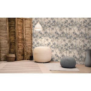 Indigo Blue Hazy Digital Printed Trees Print Non Woven Non-Pasted Textured Wallpaper 57 Sq. Ft.