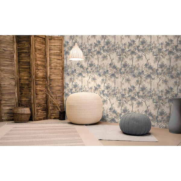 Walls Republic Indigo Blue Hazy Digital Printed Trees Print Non Woven Non-Pasted Textured Wallpaper 57 Sq. Ft.