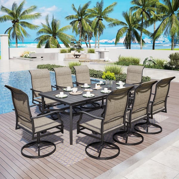 9-Piece Metal Patio Outdoor Dining Set with Padded Swivel Textilene Chairs