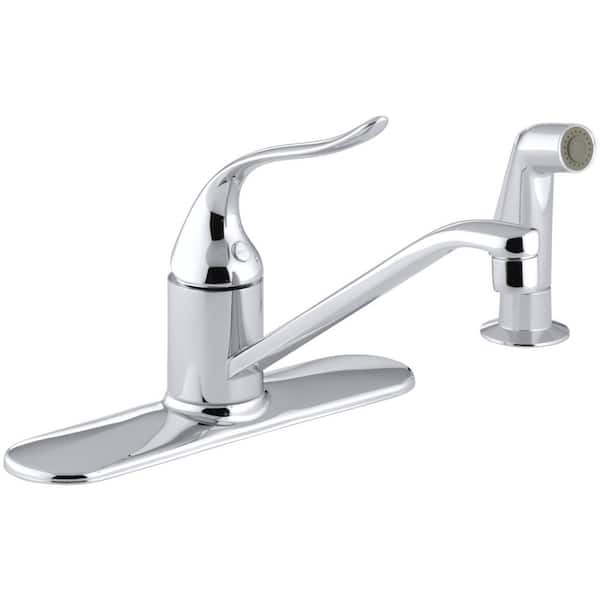 KOHLER Coralais Single-Handle Standard Kitchen Faucet with Side Sprayer in Polished Chrome