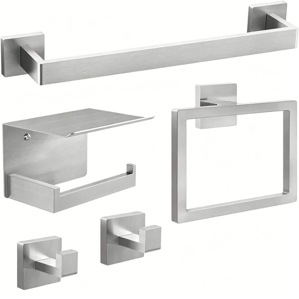 5-Pack Bathroom Hardware Set 16 in. Wall Mounted Towel Bar Set in Brushed Nickel price history on PriceWatchPro