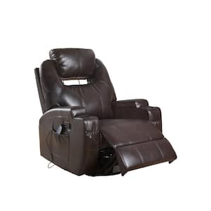 Waterlily Brown Bonded Leather Match Swivel Rocker Recliner with Massage