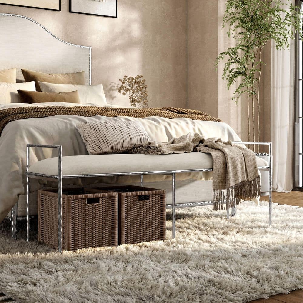 Zayen 59.5 in. Modern Silver Hammered Stainless Steel Bedroom Bench price history on PriceWatchPro