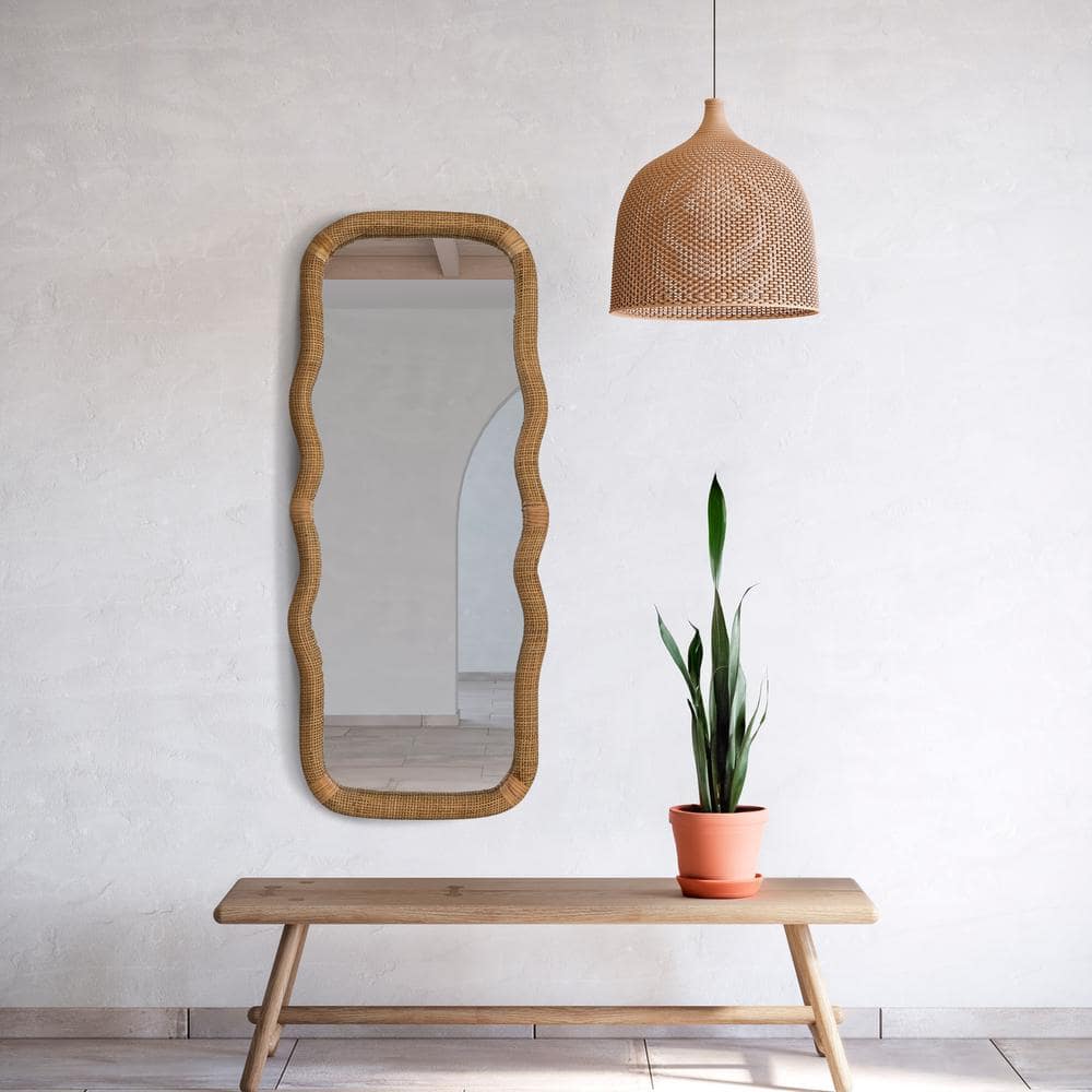 Natural Wavy Handwoven Rattan Cane Rectangular Vanity Mirror