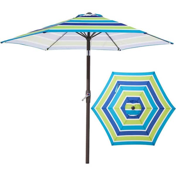 blue and green striped patio umbrella 7.5 ft. Iron Market Patio Umbrella in Bold Blue-Green Stripe with Push  Button Tilt Z0DM5VC1WR