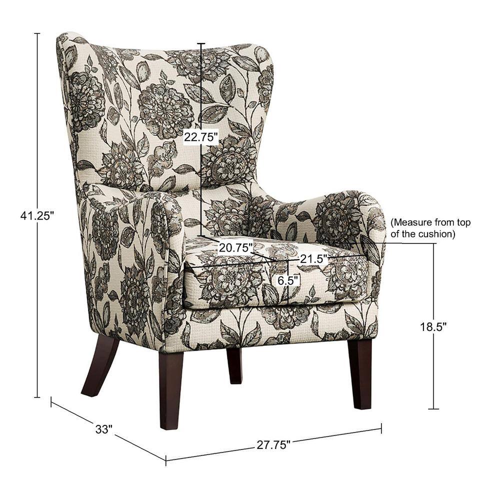 Gray and Brown Birch Wood Floral Accent Chair