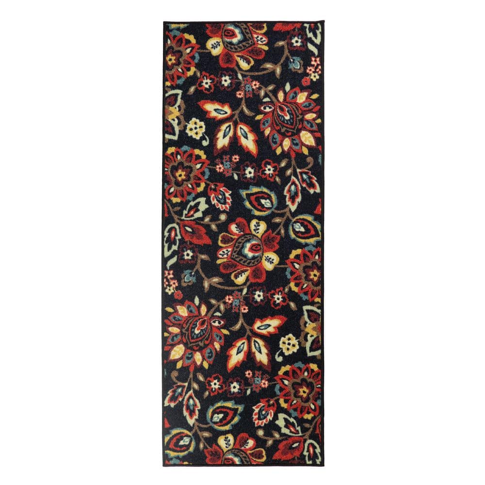 RugStylesOnline Berber Collection Floral Black 26 in. W x 564 in. L ...