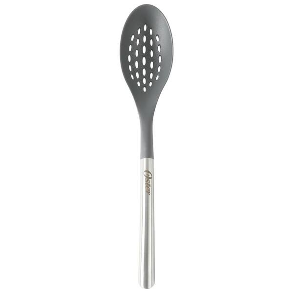 13.8 Inch Nylon Slotted Spoon With Stainless Steel Handle in Silver