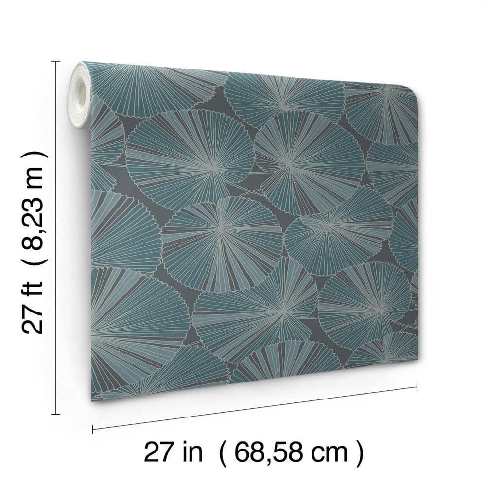 Layered Deep Blue and Charcoal Lily Pads Wallpaper