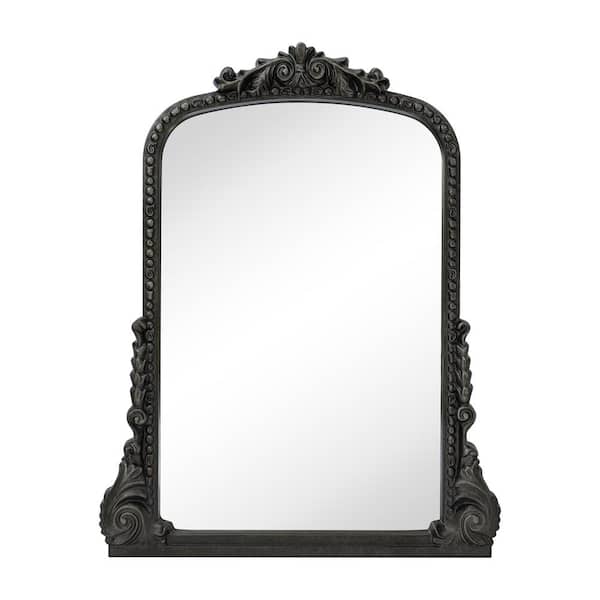 TEHOME Cummons 22 in. W x 28 in. H Small Baroque Ornate Arched Framed Wall Mounted Bathroom Vanity Mirror in Antiqued Black