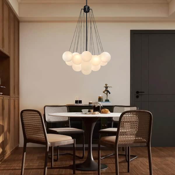 Alma 16 in. W 3-Light Cluster Globe Bubble Balck Chandelier with Frosted Glass Shades for Dining Room Kid's Room