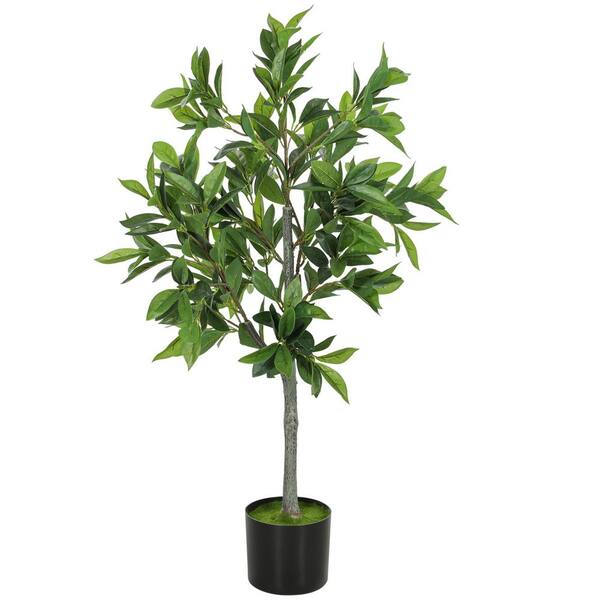 Avex 2.95 ft. Artificial Lifelike Laurel Tree with Flocked Soil in Black Plastic Pot
