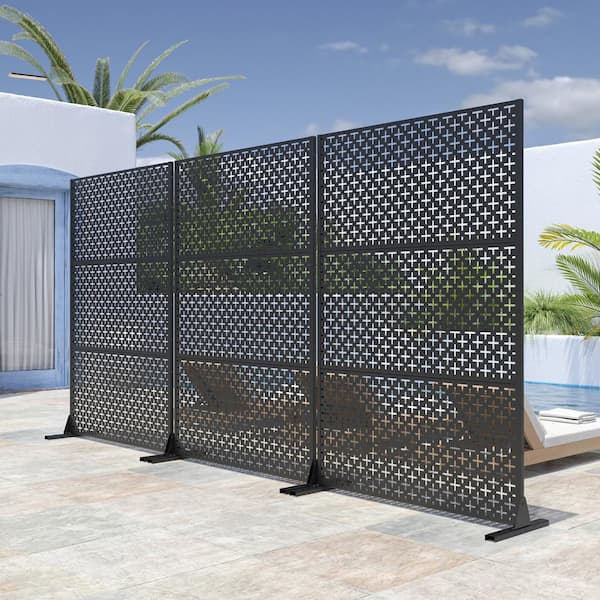 Lirago 72 in. H x 47 in. W Outdoor Metal Privacy Screen Garden Fence Symbol Pattern Wall Applique in Black