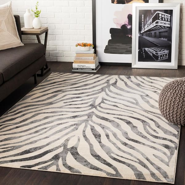 Astvin Black 3 ft. 11 in. x 5 ft. 7 in. Animal Print Area Rug