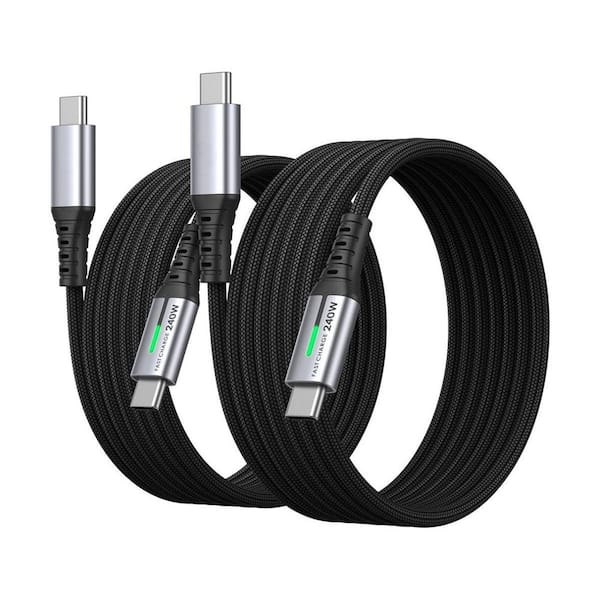 240-Watt 6.6 ft. 2-Pack Braided USB-C Cable Fast Charging Type-C Charger Cord