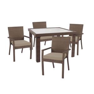 Beverly Brown Wicker Outdoor Patio Dining Chair with Beige Cushion (4-Pack)