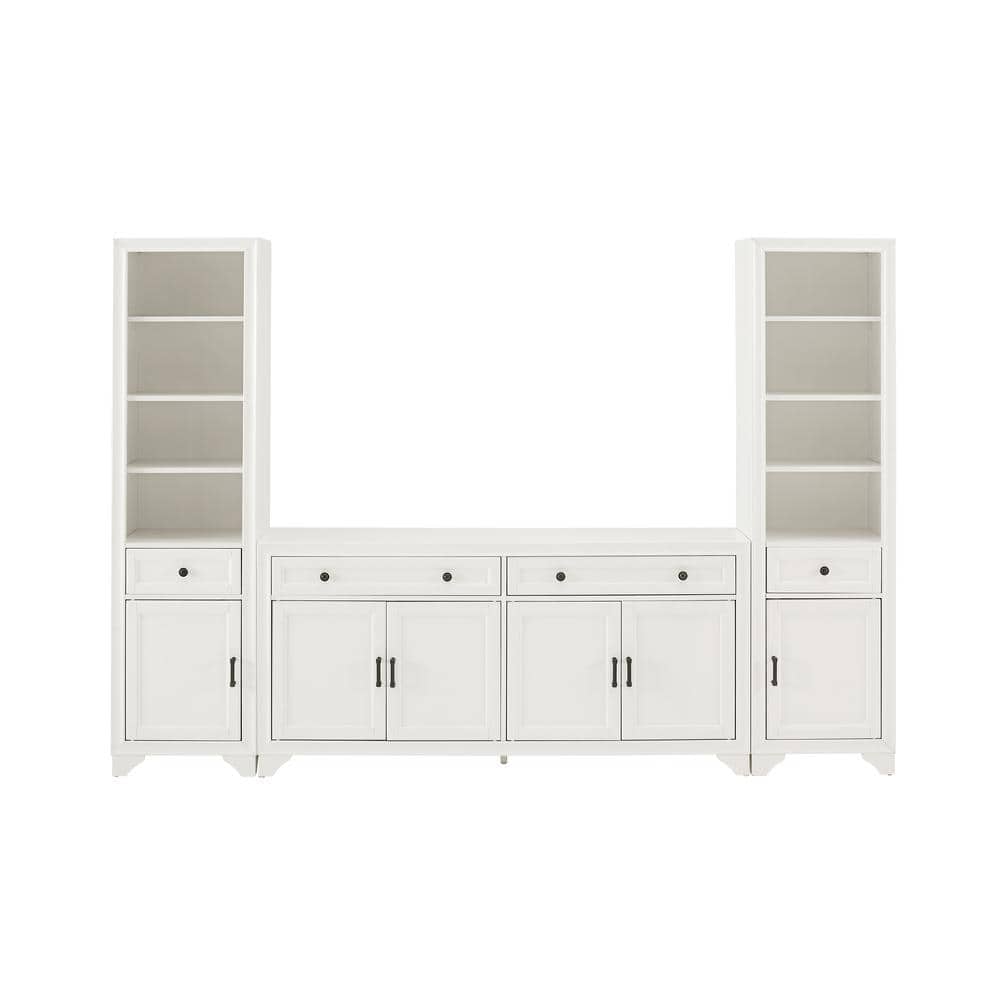 Distressed White 3-Piece Sideboard and Bookcase Set