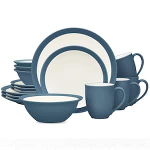 Colorwave Blue 16-Piece Curve (Blue) Stoneware Dinnerware Set, Service For 4