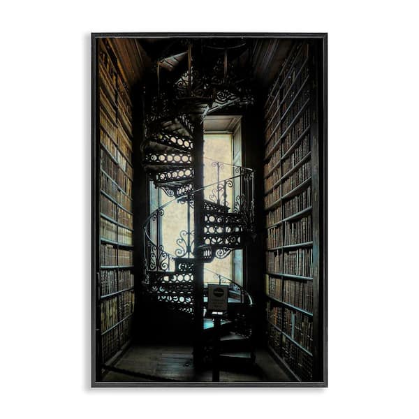 Stupell Industries Vintage Library Spiral Stairs by Graffi*tee Studios Black Framed Architecture Giclee Art Print 24 in. x 16 in.