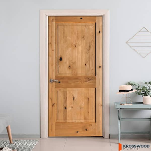 DIY 32 in. x 80 in. Knotty Alder Sq. Top Right-Hand Clear Stain Wood Single Interior Door Kit w/ Quick Assemble Jamb