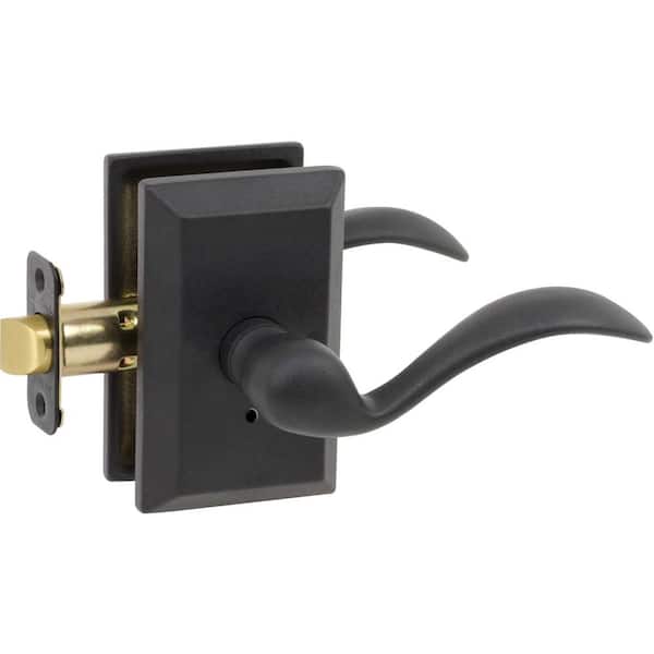 DELANEY HARDWARE Sandcast Tiara Aged Black Privacy Bed/Bath Door Handle with Square Backplate