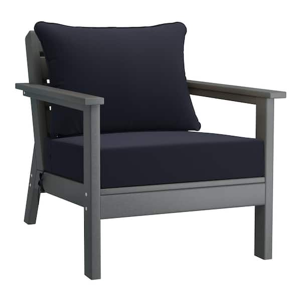 Westin Outdoor Birchwood Outdoor Patio Deep Seating HDPE Plastic Lounge Chair in Grey with Navy Blue Cushions