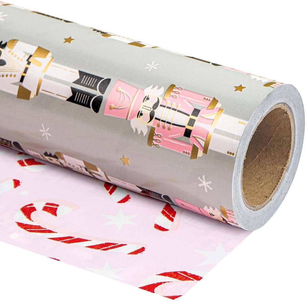 17 in. x 33 ft. Christmas Wrapping Paper, Nutcracker and Candy Cane Printed