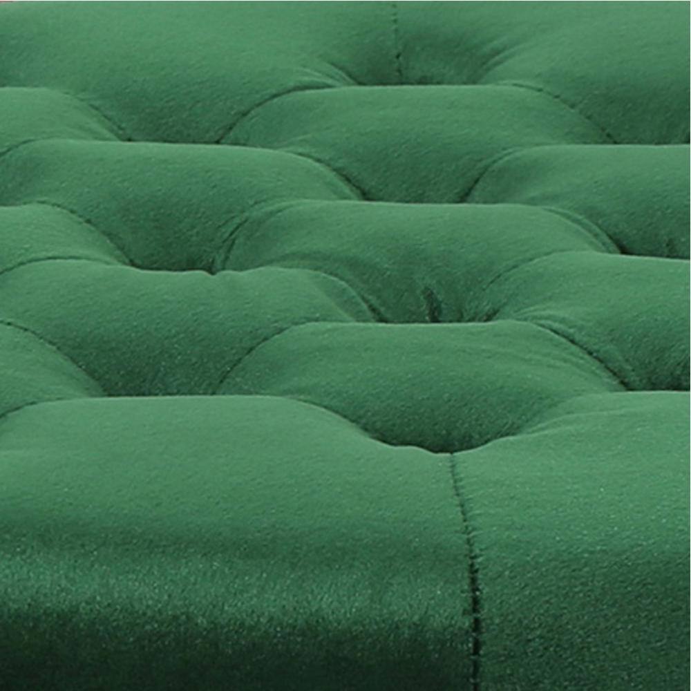 Emerald Green Velvet Tufted Round Accent Ottoman with Studded Detail