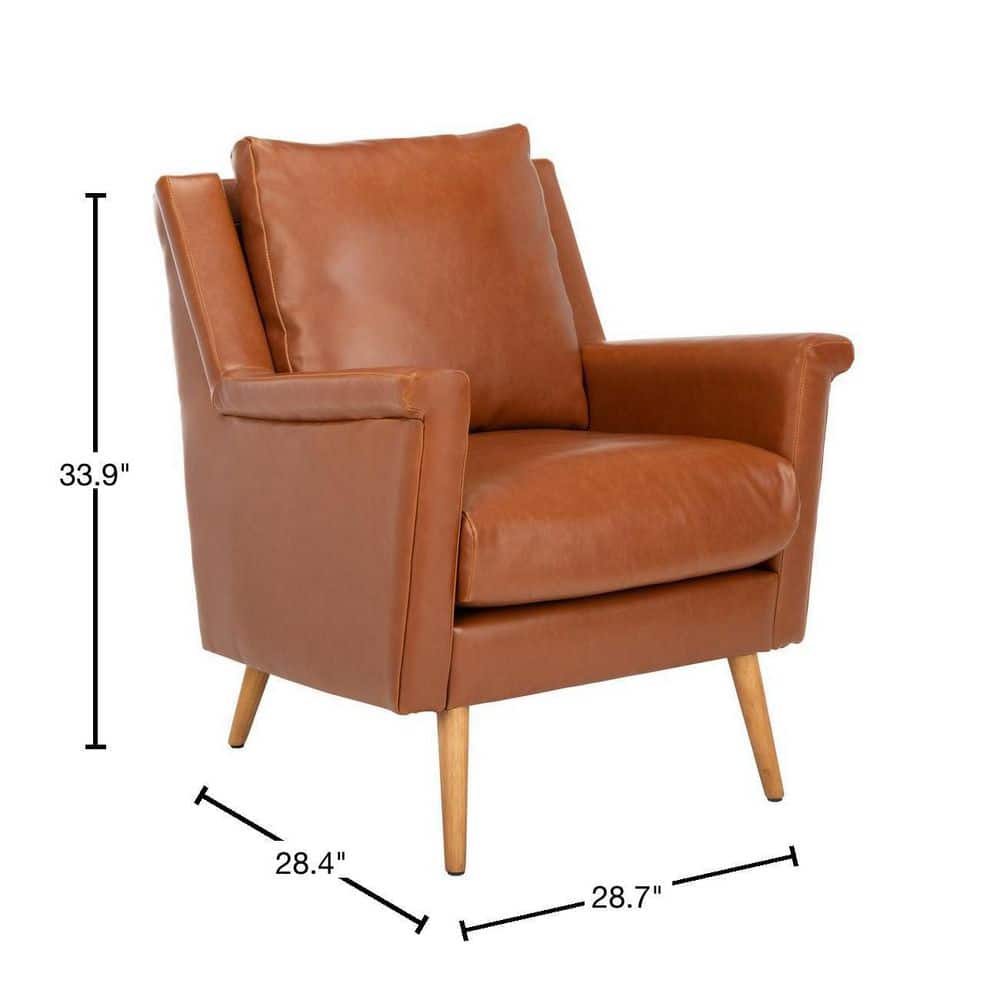 Cognac Faux Leather and Wood Mid-Century Accent Chair