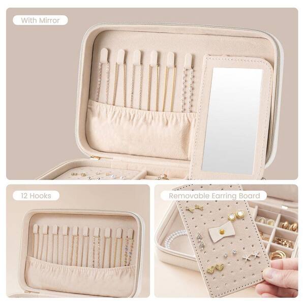5.71 x 2.17 in. White PU Leather Travel Jewelry Organizer Case