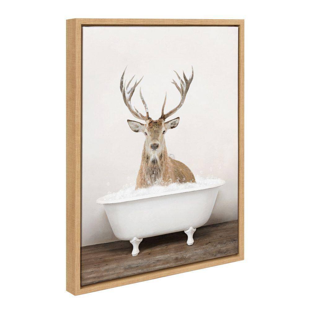 "Sylvie ""Male Deer in Rustic Bath"" by Amy Peterson Art Studio Natural Framed Art Print 18 in. x 24 in." price history on PriceWatchPro