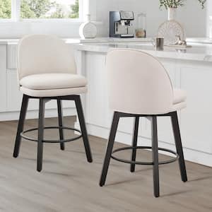 Cyprian 26 in. Beige Low Back Swivel Counter Height Bar Stool with Fabric Seat and Wood Frame (Set of 2)